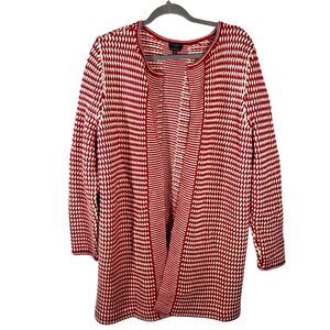Talbots Womens 1X Red & White Pure Merino Wool Open Front Cardigan tunic Sweater